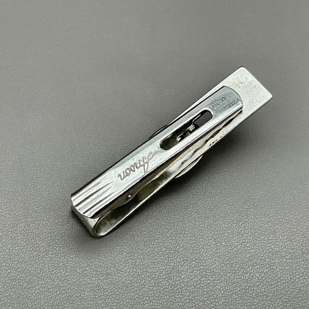 Anson Blue Glass Cabochon Tie Clip Silver Tone Vintage Men's Necktie Bar